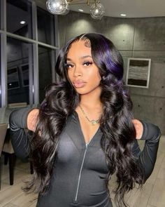 Angel Bradley, T Part Wig, 5x5 Lace Closure Wig, Unice Hair, Hair Color Streaks, Purple Highlights, Straight Wigs, Wig Straight, Natural Black Hair