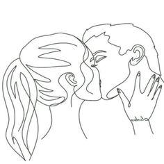 two people kissing each other with their faces drawn in one line, and the words love is