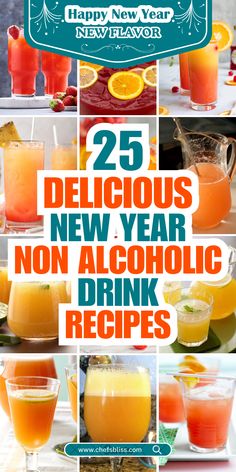 new year's eve menu with oranges, lemonade and other alcoholic drinks