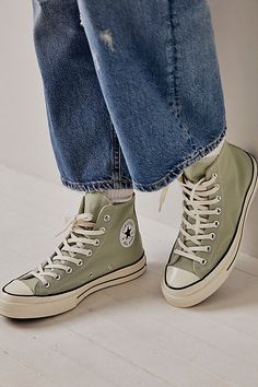 Vintage High Top Sneakers, Cottage Core Converse, High Top Converse Shoes, Converse That Go With Everything, Tan Converse Outfit, 90s Shoes Aesthetic, Shoes For Women Aesthetic, 60s Sneakers, Sage Green Converse