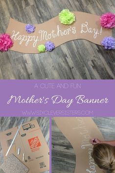 a mother's day banner with flowers on it