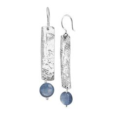 Silpada 'World Ocean' Natural Kyanite Rectangular Drop Earrings in Sterling Silver - World Ocean Earrings: Natural blue kyanites are strung at the base of these rectangular sterling silver drops, suspended freely for a unique, organic look. Earrings measure 2 5/16 by 3/8 inches and feature fish hook back findings. Pieces come with '.925' sterling silver stamps as symbols of guaranteed product quality. Metal Clay Designs, Sea Earrings, Wire Jewelry Patterns, Rectangular Earrings, Ocean Earrings, Opal Drop Earrings, Clay Designs, Silver Jewellery Online, Metal Clay Jewelry