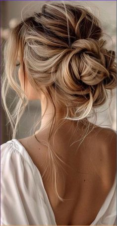 Up Dos Bridesmaids, Bridemaids Hairstyles Messy Bun, Bridesmaid Low Messy Bun, Bridal Bun Messy, Wedding Hair Messy Low Bun, Messy Formal Hair, Low Messy Bun Bridal Hair, Boho Updo Medium Length, Chic Bridesmaid Hairstyles