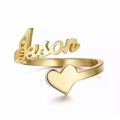 Personalized Name Ring with Heart Nameplate Ring, Ring With Heart, Unique Engagement Gifts, Ring Rosegold, Name Ring, Spiral Ring, Letter Ring, Name Rings, Wedding Rings Unique