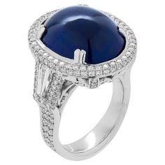 GIA Certified 30.18 Carat Oval Sapphire Cabochon Diamond Cocktail Ring For Sale at 1stDibs Luxury Blue Ring With Oval Cabochon, Luxury Platinum Cabochon Sapphire Ring, Luxury Blue Sapphire Oval Cabochon Ring, Luxury Blue Cabochon Sapphire Ring, Luxury Sapphire Ring, Oval Cabochon Cut, Ring Ring, Diamond Cocktail Rings, Ring Crafts, Cocktail Rings