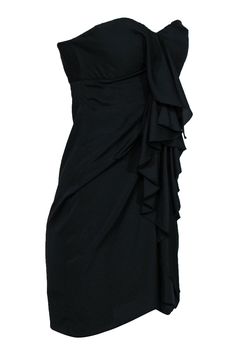 Get some sexy after-hours style with this ruffled bodycon from BCBG Max Azria! With a shapely silhouette, voluminous ruffles and some sultry hip-hugging style, slip on some satin heels and get ready to dance the night away with everyone watching! Size 6 100% Polyester Bodycon silhouette Sweetheart neckline Ruched front design Ruffle trim Zippered back Waist 26” Bust 30” Total length 36” Glamorous Fitted Evening Ruffle Dress, Glamorous Fitted Ruffle Dress For Evening, Elegant Bodycon Mini Dress With Ruffles, Elegant Ruffled Bodycon Mini Dress, Glamorous Stretch Dresses With Ruffles, Flirty Ruched Ruffle Evening Dress, Flirty Ruffle Dress For Formal Occasions, Flirty Ruched Ruffle Dress For Evening, Fitted Flirty Ruffle Dress For Formal Events