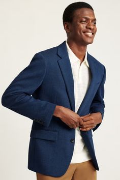 Knit Blazer | Bonobos Elegant Button-up Sport Coat With Pockets, Casual Single Button Blazer With Flat Front, Tailored Tweed Button-up Jacket With Pockets, Button-up Sport Coat With Pockets, Button-up Formal Sport Coat With Pockets, Tailored Tweed Jacket With Pockets, Sport Coat With Pockets And Flat Front For Office, Casual Semi-formal Sport Coat With Single Button, Office Sport Coat With Pockets And Flat Front