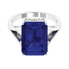 Emerald Cut Created Blue Sapphire Solitaire Engagement Ring Lab Created Blue Sapphire - ( AAAA ) - Quality - Rosec Jewels Sapphire Solitaire, 18k Yellow Gold Ring, Signature Jewelry, Blue Sapphire Rings, Timeless Jewelry, Conflict Free Diamonds, Solitaire Engagement, Solitaire Engagement Ring, Yellow Gold Rings