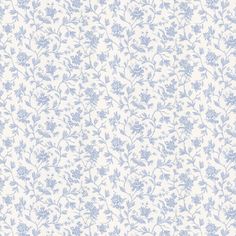 a blue and white wallpaper pattern with small flowers on the bottom half of it