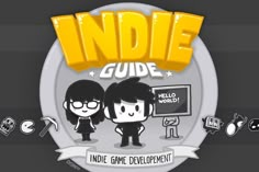 the logo for an interactive game called indie guide, with two people standing next to each other