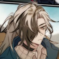 an anime character with long hair is staring at something