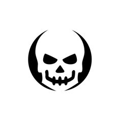 a black and white image of a skull in the middle of a circle with an evil face