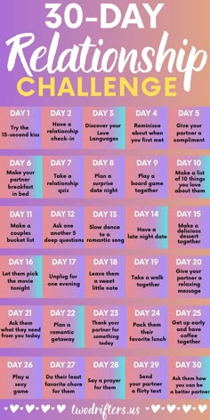 30 Day Relationship Challenge, Relationship Journal, Creative Date Night Ideas, Romantic Date Night Ideas, Dating Ideas, Couple Activities, Cute Date Ideas, Relationship Lessons, Couple Ideas