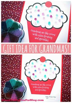 two pictures with the words gift idea for grandma on them and an image of a cupcake