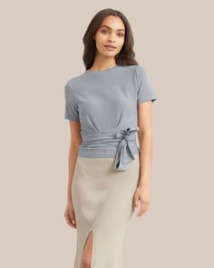 Jude Cropped Wrap Blouse  |  Modern Citizen Elegant Fitted Faux Wrap Top, Elegant Cropped Elastane Tops, Chic Wrap Top With Tie Waist For Fall, Chic Fall Wrap Top With Tie Waist, Versatile Wrap Top With Tie Waist, Chic Wrap Top For Day Out, Fitted Chic Elastane Blouse, Chic Cropped Viscose Tops, Fitted Tie Waist Tops