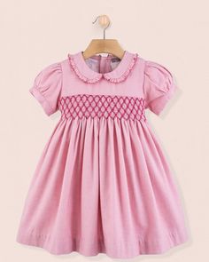 Valentina Italian Lipstick Flannel Smock - Smocked Dress Kids Sewing Patterns, Hand Smocked Dress, Pink Flannel, Bow Sash, Hand Smock, Kids Sewing, Sewing Patterns For Kids, Fabric Covered Button, Smocked Dress