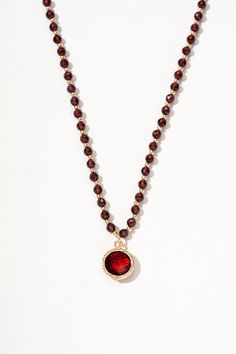 Calista Ruby Mix Pendant Necklace - Artsory Red Faceted Spiritual Jewelry, Red Garnet Round Beads Jewelry, Red Garnet Gemstone Beaded Necklaces, Red Rondelle Jewelry With Faceted Beads, Red Garnet Gemstone Beaded Necklace, Faceted Ruby Round Bead Necklaces, Red Faceted Rondelle Jewelry, Ruby Necklaces With Round Faceted Beads, Red Rondelle Beads Jewelry With Faceted Detail