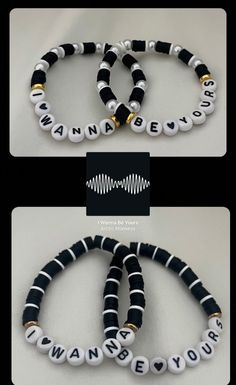 "artic monkeys \"i wanna be yours\" matching clay beaded bracelets!  (also sold separately, dm me)  -perfect for couples and gifting! -bracelets are made with a stretchy elastic string to ensure a perfect fit - all are roughly the same size, but if you have a preference please let me know  -comes with extras 💕 feel free to contact me with any questions or concerns!" Matching 2 Best Friend Saying Bracelets, Funny Beaded Bracelets With Words, Homemade Bracelets With Beads Couples, Couple Beaded Bracelets To Make, Gfs Matching Bracelets, Disney Inspired Clay Bead Best Friends, Hello Kitty And Friends Bracelets, Cheap Beaded Bracelets For Best Friend Gift, Best Friend Beaded Bracelets Funny