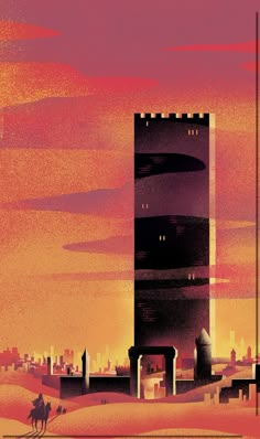 an illustration of a tall tower in the desert