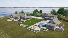 this is an artist's rendering of a large house on the edge of a lake