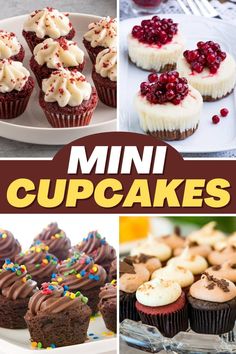 many different cupcakes are shown with the words mini cupcakes on them