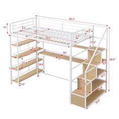 an image of a loft bed with stairs and storage drawers on the bottom level for extra space