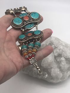 Coral and Turquoise Inlay Bracelet. This is ground turquoise and coral Silver plated.