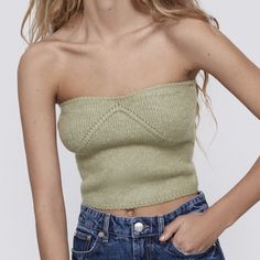 Zara Tube Top Sweater In Save Green Old Money Aesthetic Very Very Soft! Inside Rubber Lining So It Stays Up Brand New Has A Hint Of Alpaca Fur For Extra Softness And Warmth! Green Old Money Aesthetic, Zara Tube Top, Olivia Vinten, Zara Knit Top, Knit Tube Top, Green Avocado, Purple Crop Top, Strap Crop Top, Wrap Crop Tops