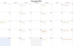 the november 2012 calendar is shown in orange