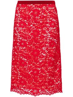 Find P.A.R.O.S.H Regalo Midi Skirt on Editorialist. crimson corded lace grosgrain ribbon trim concealed side zip fastening detachable slip skirt lettuce hem knee-length