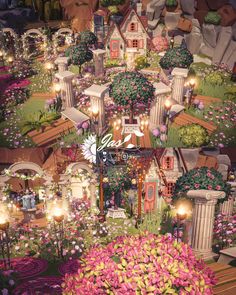 an animated garden with lots of flowers and lights