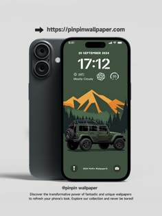 an iphone with the image of a jeep on it's screen and text that reads,