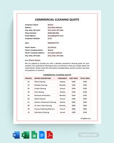 Commercial Cleaning Quote Template Business Plan For Cleaning Service, Cleaning Contracts Template, Cleaning Client Information Sheet, Commercial Cleaning Business Price List, General Contractor Business, Quotation Sample, Commercial Cleaning Contracts