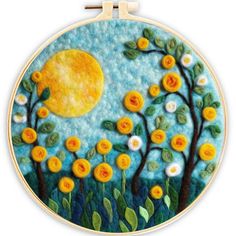 Needle Felting kit - Sun Over Flowers Felt Sun, Needle Felt Art, Needle Felting Tools, Felting Needles, Punch Needle Kits, Felt Pictures, Sun Flowers, Foam Blocks, Art & Craft Kit