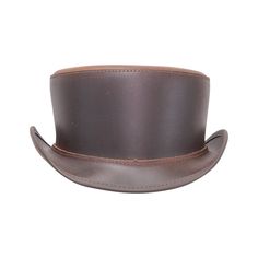 Description - Brim 1 1/2" Crown 3" - Removable Sweatband - Cowhide Leather - Featherweight The Bromley leather top hat sports a practical streamlined brim and a low, wide, understated crown. Sizing Info Brim 1 1/2" Crown 3" For detailed sizing info, click here to watch a short, informative video. We offer FREE EXCHANGES/RETURNS in case you order the wrong size, so don't sweat it. We'll make sure you get a hat that fits like a dream, even if we have to send you 3-4 hats 'til we get it right. We'l