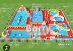 an inflatable water park is shown with the words party inflatable on it