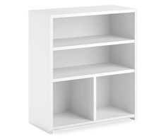 a white book shelf with three shelves