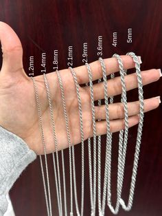 "Rope Chain | Rhodium plated over 925 Sterling Silver | Rhodium Plated | ALL SIZES  16\", 18\", 20\", 22\", 24\" MATERIALS: 925 Sterling Silver DIMENSIONS:  030: 1.2mm 035: 1.4mm  040: 1.8mm  050: 2.1mm  060: 2.9mm 070: 3.6mm 080: 4mm 100: 5mm SIZE: 16\", 18\", 20\", 22\", 24\" CLOSURE: Lobster Lock  CARE: Wipe with Cloth" Silver Necklaces With Rope Chain And Round Shape, Silver Rope Chain Necklace With Round Pendant, Silver Cable Chain Rope Necklace Gift, Silver Rope Chain Necklace With Cable Chain For Gifts, Silver Rope Chain Necklace Gift, Silver Cable Chain Rope Necklace For Gifts, Stainless Steel Rope Chain Necklace, Sterling Silver Rope Chain Necklace Gift, Silver Stainless Steel Rope Chain Jewelry