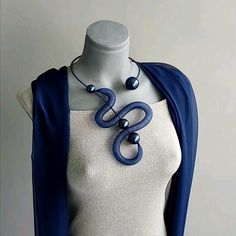 Open adjustable short art boho style necklace in navy blue shades Trendy Blue Choker Necklace, Trendy Blue Necklace For Party, Blue Long Necklace For Party, Modern Blue Necklaces For Parties, Modern Blue Necklace For Party, Elegant Blue Bib Necklace For Party, Adjustable Blue Bib Necklace For Party, Unique Blue Choker Jewelry, Unique Blue Necklace For Party