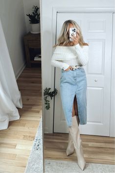 Women's Denim Midi Skirt curated on LTK Denim Midi Skirt Outfit Winter, Long Denim Skirt Outfit Winter, Denim Long Skirt Outfit, Denim Skirt Outfit Winter, Long Denim Skirt Outfits, Skirt Outfits For Women, Denim Skirt Outfit Fall, Midi Skirt Outfit Winter