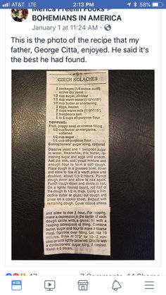 an old newspaper page with the caption'this is the photo of the recipe that my father, george citta, moved he said it's best had found