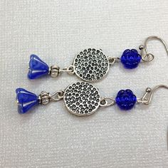 Cobalt Blue Silver Beaded Earrings Bell Flower Beads - Etsy Blue Flower Earrings Nickel Free, Nickel-free Czech Glass Dangle Earrings, Nickel-free Czech Glass Flower Dangle Earrings, Blue Flower-shaped Sterling Silver Earrings, Blue Flower Earrings For Jewelry Making, Blue Flower Earrings With Ear Wire For Party, Blue Beaded Dangle Flower Earrings, Handmade Blue Sterling Silver Flower Earrings, Blue Teardrop Flower Earrings Nickel Free