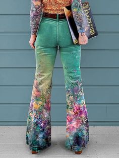 Palm Reader Costume, Funky Clothes For Women, Unique Jeans For Women, Diy Flare Pants, Hippy Outfits, Western Boho Outfits, Hippie Shoes, Colorful Pants, Western Pattern