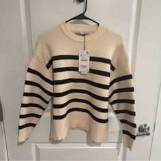 Size S. Brand New With Tag Never Worn. Chic Cream Sweater With Soft Knit, Chic Cream Soft Knit Sweater, Chic Cream Ribbed Sweater, Chic Ribbed Cream Sweater, Zara Beige Soft Knit Sweater, Zara Chic Soft Knit Sweater, Chic Zara Sweater In Soft Knit, Chic Zara Soft Knit Sweater, Zara Textured Knit Cream Sweater