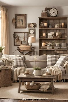 a living room filled with lots of furniture and decor on top of a wooden table