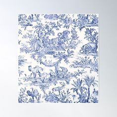 a blue and white toiler print poster