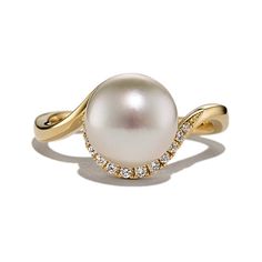 Simple yet sophisticated  this lovely pearl ring is sure to bring a smile to their face. The cultured South Sea pearl has a stunning luster that is sure to impress. All the natural diamonds have been hand-matched for exceptional brilliance and fire. The 14-karat yellow gold is malleable  so you can personalize this ring with a custom engraving. Elegant Diamond Ring With Pearl Drop For Anniversary, Elegant Pearl Drop Diamond Ring For Anniversary, Elegant Akoya Pearl Ring With Brilliant Cut, Elegant Oval Pearl Ring With Brilliant Cut, Elegant Pearl Drop Ring For Anniversary, Elegant Pearl Ring For Anniversary, Elegant Oval Brilliant Cut Pearl Ring, Elegant Akoya Pearl Ring With Pearl Drop, Luxury Oval Pearl Ring