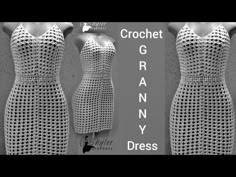 the crochet granny dress is shown in black and white, with an image of a