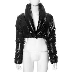 F00210268-103 Leather Crop Top Jacket, Black Leather Crop Top, Oversized Parka, Big Bubble, Crop Top Jacket, Leather Puffer Jacket, Bubble Coat, Leather Crop Top, Leather Puffer