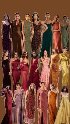 Sum Dresses, Autumn Color Palette Fashion, Autumn Colour Palette, Deep Autumn Color Palette, Old Hollywood Wedding, Fall Bridesmaids, Autumn Color Palette, Fall Bridesmaid Dresses, True Autumn